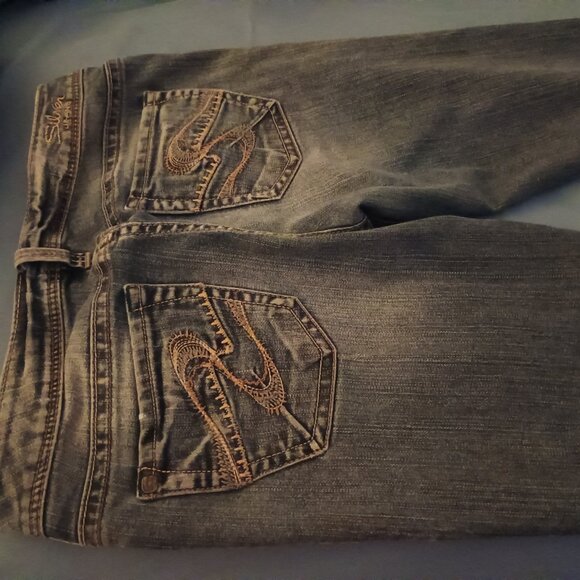 Size 28 Vintage Silver Low Rise Boot Cut Petite - Picture 2 of 2